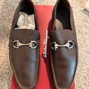 Salvatore Ferragamo Dark Brown Leather Slip-Ons